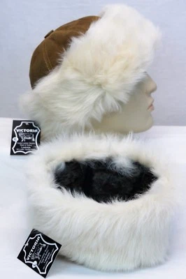 Chameau Cognac 100% Peau de Mouton Shearling Cuir Fourrure Bonnet Rond Chapeau - Photo 1/4