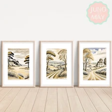 Set of Ravilious Inspired Country Rustic Art (A4 Sized)