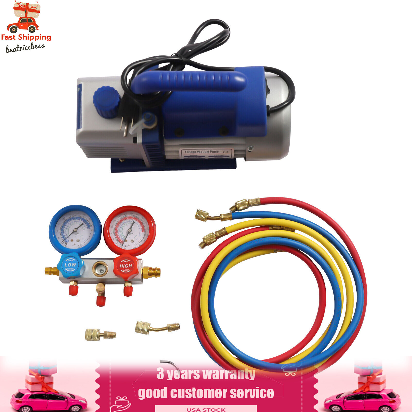 Vacuum Pump Auto AC Repair Complete Tool kit A/C Refrigeration Kit For