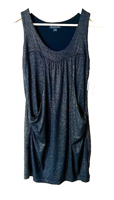 New! TWENTY ONE Knit Tunic Top Womens Small Black/Gold Lined Sleeveless Glittery
