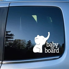 Cute Elephant Baby on Board - White Vinyl Decal Car Window Notebook Camper