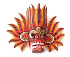 Sri Lankan Hand Carved Wood Wall Decor Fire Mask 10" For Protection Harmony