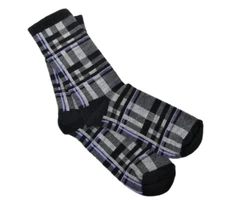 B. Ella Ladies Wool Cashmere Angora Blend Crew Socks Autumn Plaid Black - NEW
