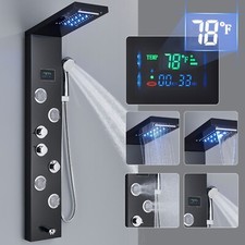 LED Black Shower Panel Tower Fixture Shower Faucet Massage Jet System Mixer Tap