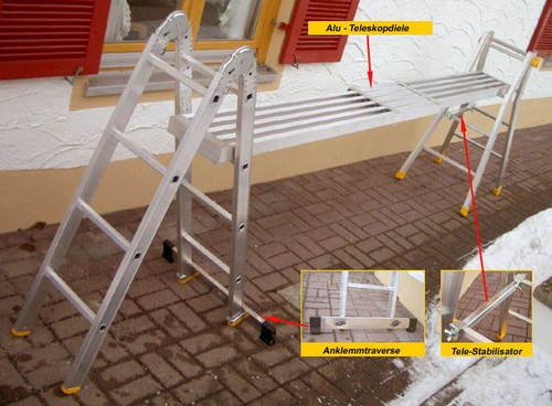 Teleskopleiter mit Multi-Funktion 4x4 Sprossen - Multifunktionsleiter Stehleiter - Bild 8 von 8