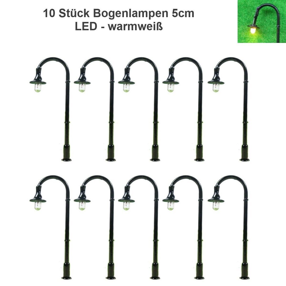 LED Straßenlampen H0 TT Bogenleuchten 5cm 6,5cm 12-19V Lampen Leuchten 10 Stück