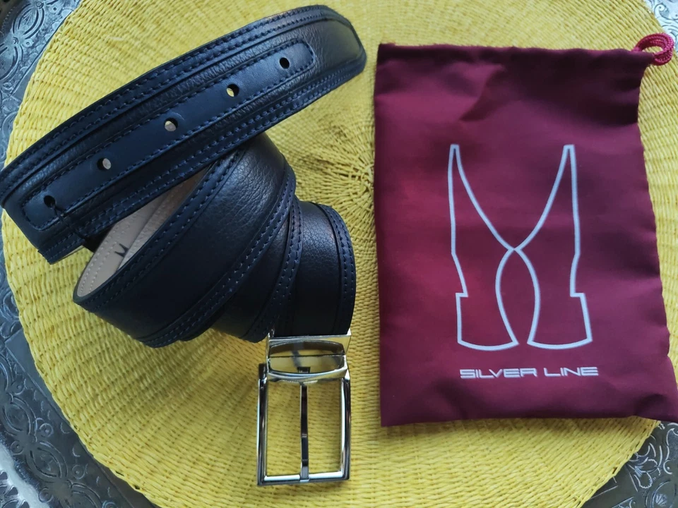 MORESCHI - CINTURA TAORMINA DA UOMO IN VERA PELLE BLU 115cm FIBBIA REVERSIBILE Foto 2 de 4