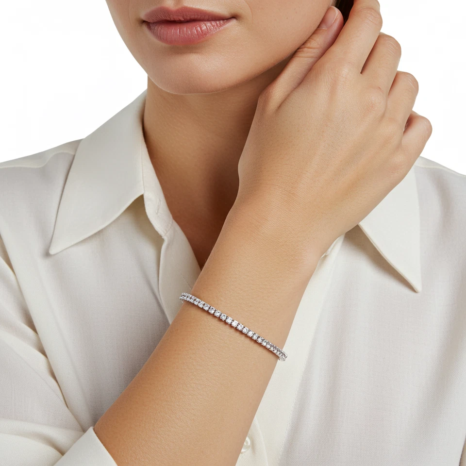 14K 真纯金圆形明亮网球手镯手链 1.75 毫米 - 4 毫米 — 第 2/4 张图片