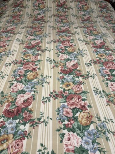 Vintage Dan River Floral Rose Stripe Queen Flat Sheet Percale Shabby Chic EUC - Zdjęcie 1 z 6