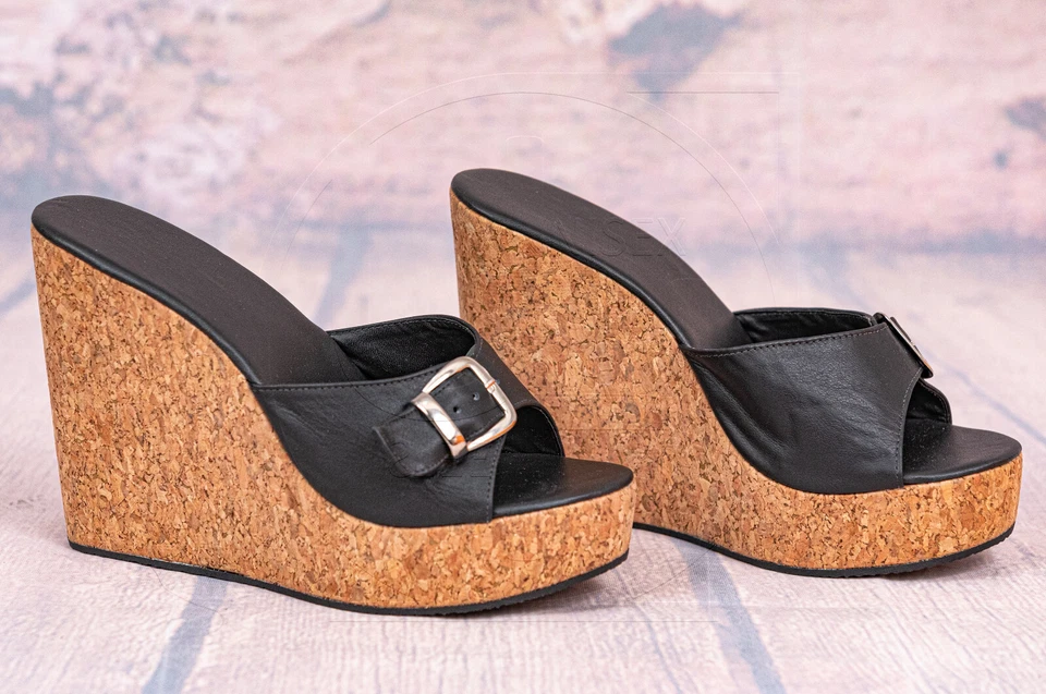 Hochwertige handgefertigte High-Heel-Wedges, echtes Leder, verstellbare Schnalle - Bild 3 von 4