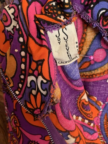 Vintage 60s Top Psychedelic Bright Floral Mod Petal Hem Bell Sleeve Blouse Tunic - Picture 5 of 7