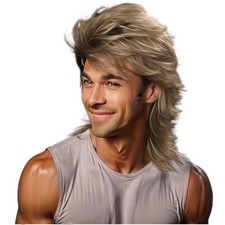 Halloween Mullet Wig Blonde 80s Men Wig,Punk Rocker Hair Cosplay Costume