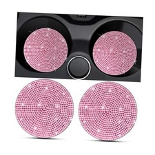 2PCS Bling Car Cup Holder Coaster, Crystal Rhinestone Non-Slip Insert Auto Pink