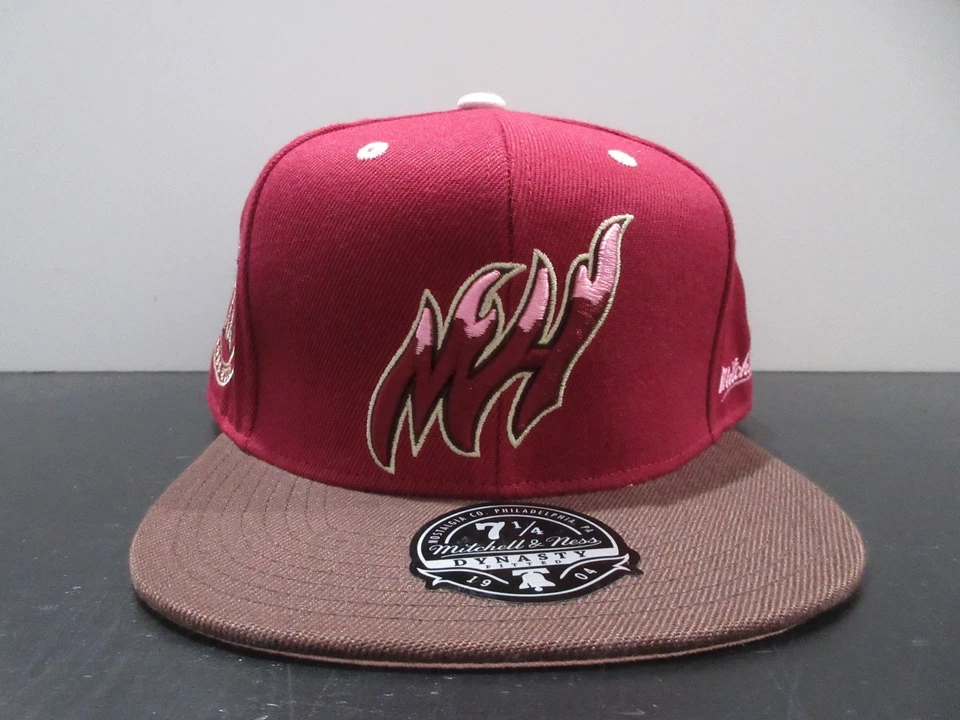 Miami Heat Hat Cap Fitted Mens 7 1/4 Red Brown NBA Basketball Anniversary Patch - Image 2 of 4