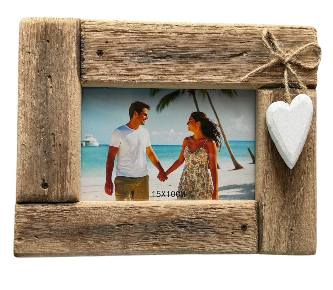 Rustic Wooden Photo Frame for 4x6 Picture - Beach Jute Wood Stand Shudehill NEW