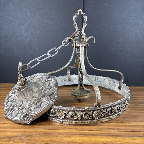 Antique Chandelier Frame Ceiling Light Fixture 13 lbs Heavy Duty Silver Tone 209 - Picture 1 of 18