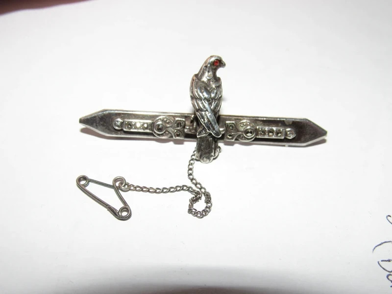 Antique solid silver marcasite amber set eagle fa… - image 5