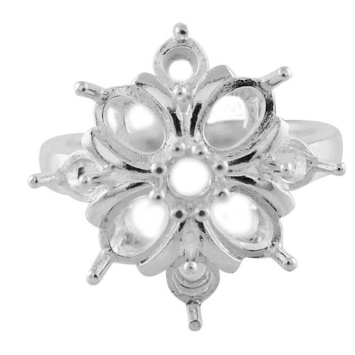 Semi Mount Round 3.5MM Cluster Flroal Engagement Ring 925 Sterling Silver Ring