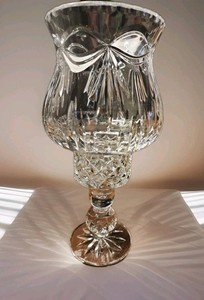 2pc Crystal 11" Tall Hurricane Candle Lamp Beautiful,  Heavy Bow Like Pattern. 