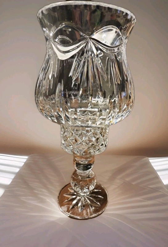 2pc Crystal 11" Tall Hurricane Candle Lamp Beautiful,  Heavy Bow Like Pattern. 
