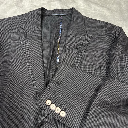Robert Graham Sport Coat 40 Gray Black Micro Houndstooth 100% Linen Unstructured