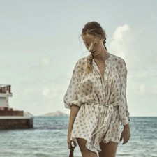 Doen Red Dahlia Block Print Jo Dress Womens XS Resortwear Quiet Luxury Beach