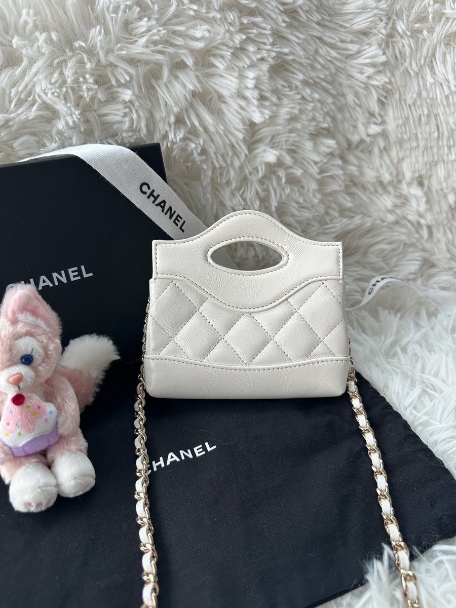 CHANEL 31 Bag Super Mini White Gold Hardware Shoulder Handbag For