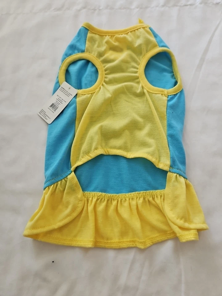 Camiseta Vestido Camiseta Perro Mascota Azul Amarillo "I Give Wet Kisses" Talla Mediana Foto 2 de 4