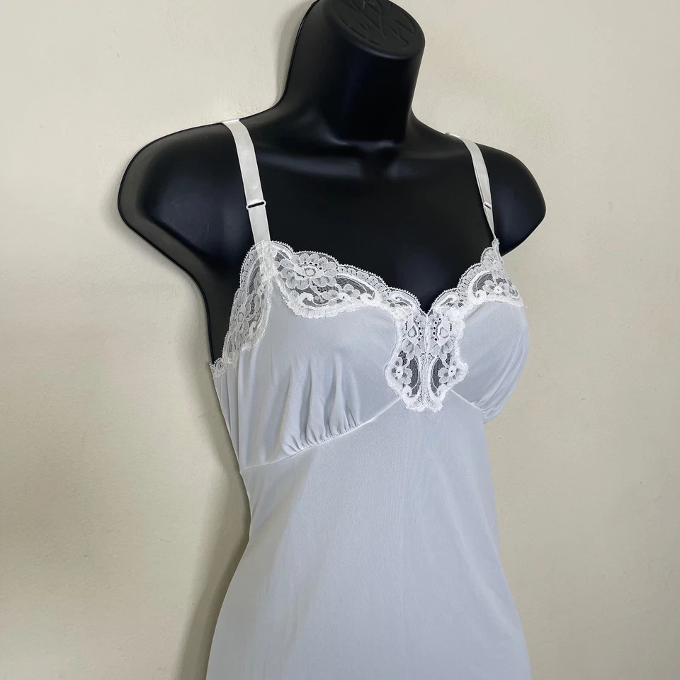 Vestido sin Mangas Shadowline Blanco Nylon Floral Encaje 34 Lencería Novia Vintage Foto 4 de 4