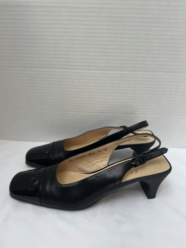 Salvatore Ferragamo Peggy Leather & Patent Leather Slingback Pumps, 8B VTG EUC - Picture 6 of 19