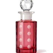 Cranberry Lead Crystal Decanter Etched 6" Stopper Polka Dot Antique MCM Vintage