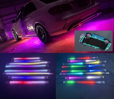 QUAD ROW RGB CHASING FLOW LED Car Underglow Strips 8Lights KIT Bluetooth +Remote