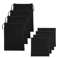 Ski Goggle Bag, Microfiber Bag with Cleaning Cloth 4 Pcs Black