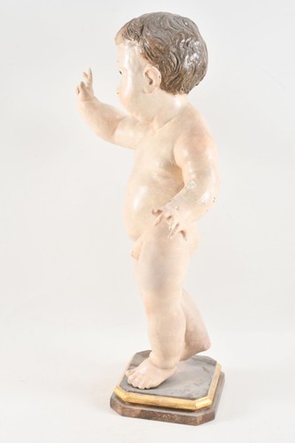 N75K03- Barock Figur Jesuskind Holz geschnitzt Glasaugen 18.Jh - Bild 4 von 12