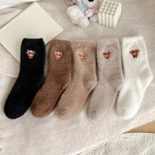 5 Pairs Womens Christmas Fuzzy Socks Cute Highland Cow Holiday Socks Gifts
