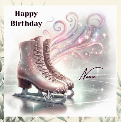Personalisierte Grußkarte Eislaufen Figur Stiefel Tanzen Schlittschuhe Geburtstag