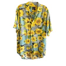 Jams World Mens Sunflower Print Rayon Button Down Shirt Vintage 90s Floral M