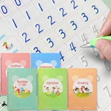 Magic Practice Copybook, Reusable Grooved Handwriting Workbooks for 3-8 Kids'S S