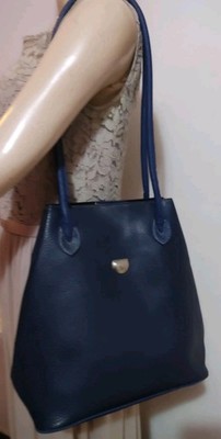 Original Vtg Laurent David Belgian Handbag Navy Premium Grained Genuine Leather
