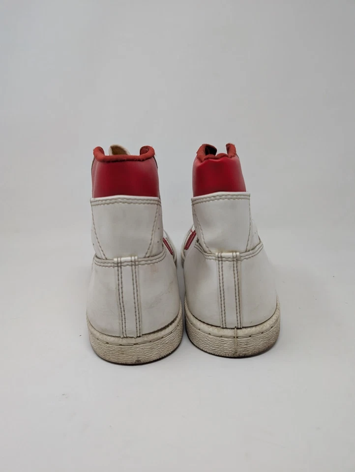 (Hombre 101/2) VERDADERO VINTAGE AÑOS 70 U 80 Cuero Alto Zapato de Baloncesto Rojo Blanco Foto 3 de 4