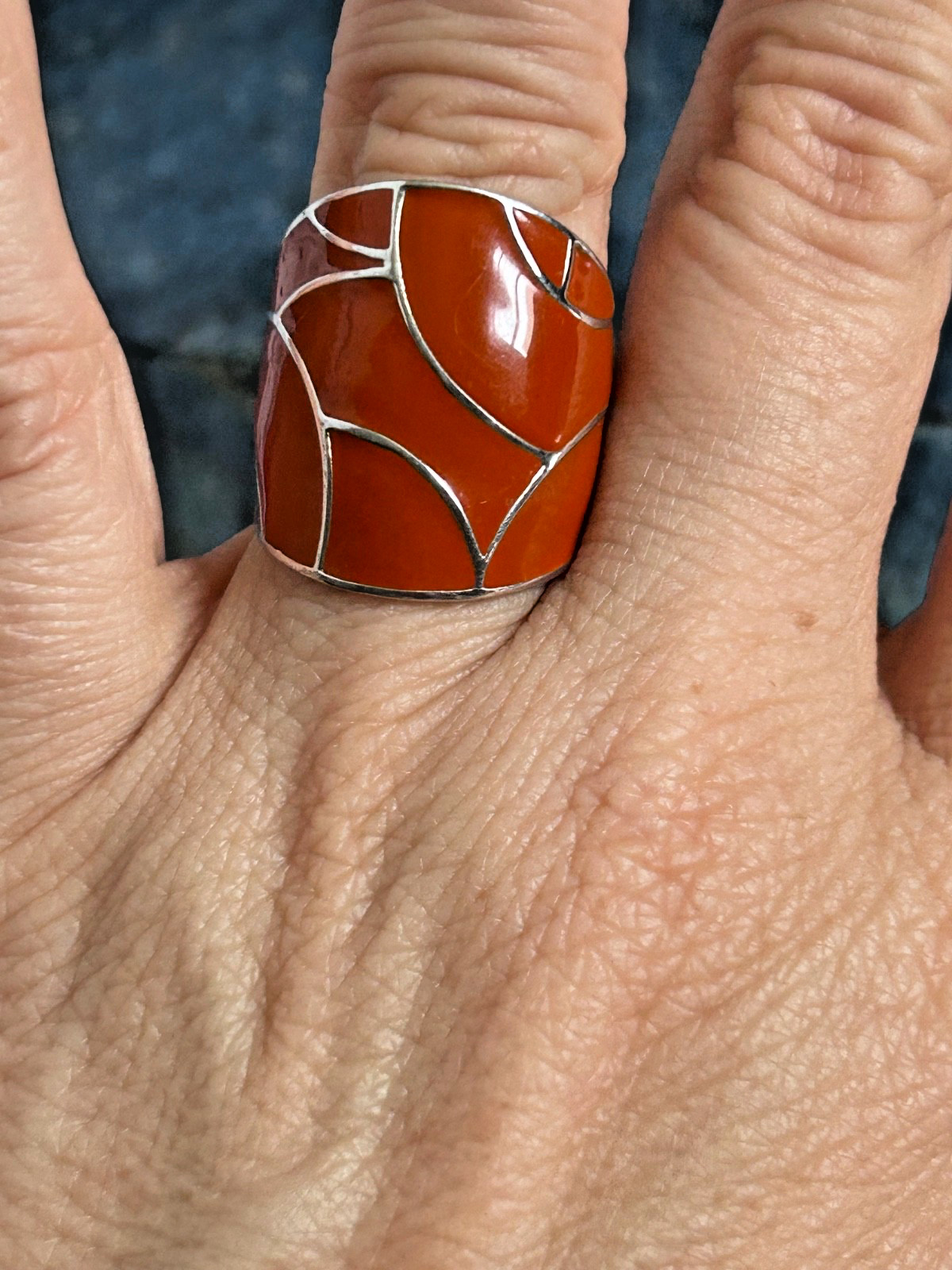 ELLE STERLING SILVER RUBY LARGE ORANGE ENAMEL GEO… - image 5