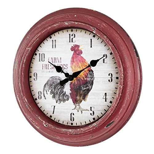  12 Inch Distressed Red Rooster Quartz Wall Clock - 404-3630  - Image 3 of 4