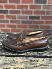 Hitchcock Wide Shoes for Men Croc Moc  Brown Leather Penny Loafer Sz 11 5E G8