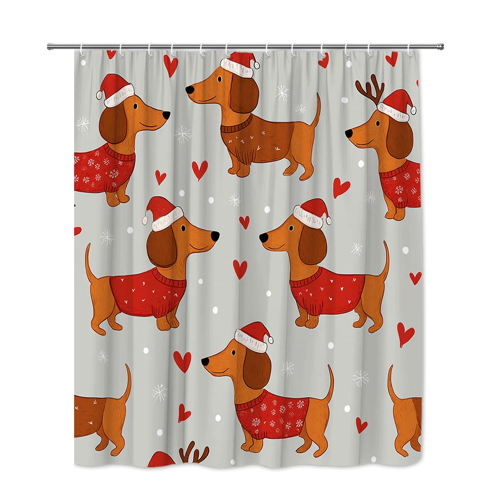 Linda Cortina de Ducha de Navidad con Dachshunds y Corazones Foto 2 de 4