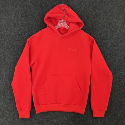 Comfrt Hoodie Men's Small Red Pullover Fleece Kangaroo Pocket Logo Sweatshirt