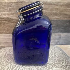 Vintage Aunt Hesters crooked Family Brand Cobalt Blue Glass Flour Jar 4 Qt Italy