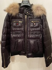 Fay Woman's Down Puffer Bomber Jacket In Black With Fur Trim Size L - Nwot $995