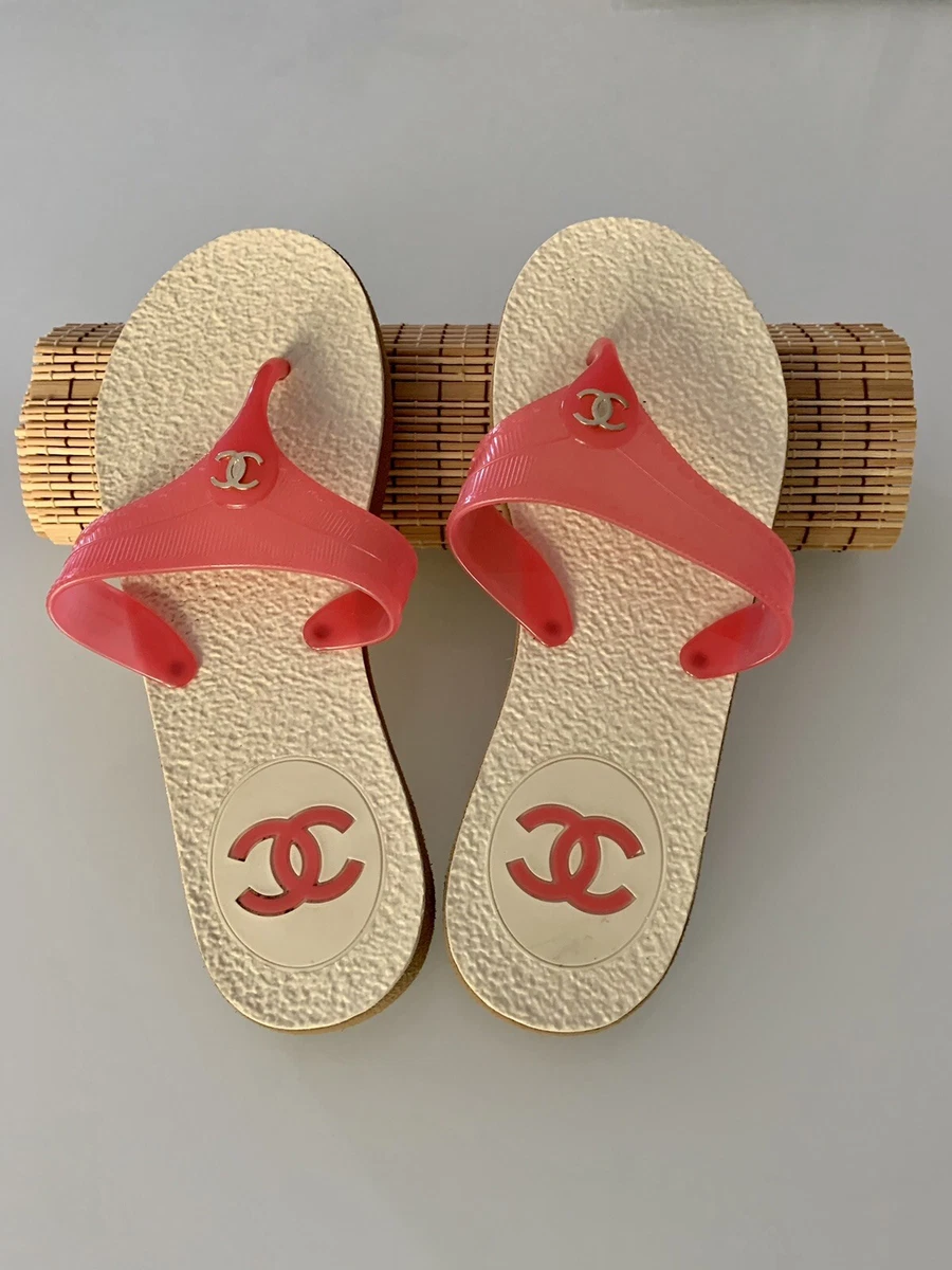 CHANEL Beach Sandal Pink and Off White Women Size 38 Free SH