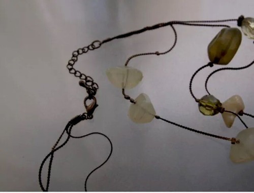 Vintage 40's Quartz Glass necklace bronze chain, triple strand. 16", perfect. - Picture 5 of 5