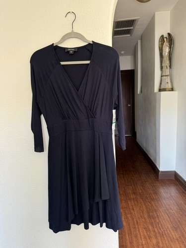 Karen Kane Womens 3/4 Sleeve Navy Cascade Faux Wrap Dress Size L - Picture 2 of 3